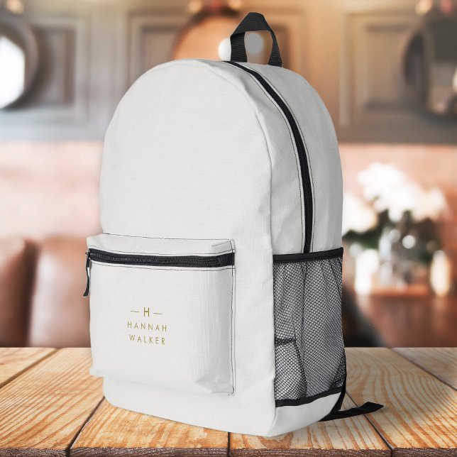 Monogram Gold Gray | Minimalistisch Elegant modern Bedruckter Rucksack (Von Creator hochgeladen)