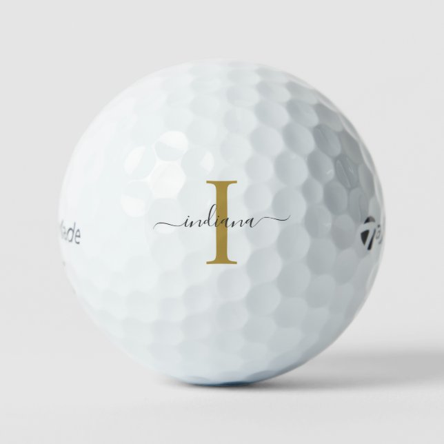 Monogram Gold Gray Script Name Modern Golfball (Vorderseite)