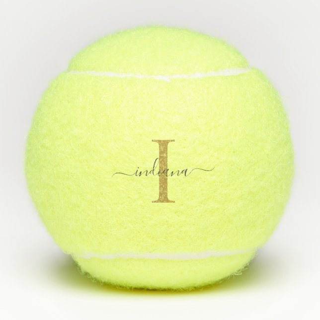 Monogram Gold Gray Script Name Modern Tennisbälle (Vorderseite)