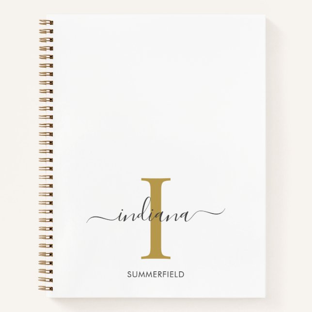 Monogram Gold Gray Script Name Notizbuch (Vorderseite)