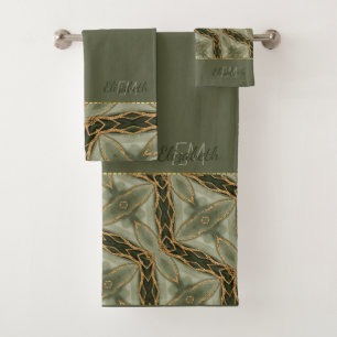 Monogram Gold Green Stilvoll modern Badhandtuch Set