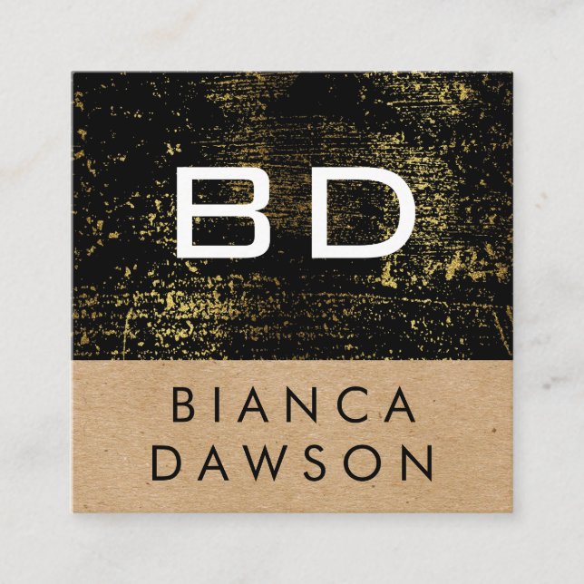Monogram Gold Grunge Geometric Natural Quadratische Visitenkarte (Vorderseite)