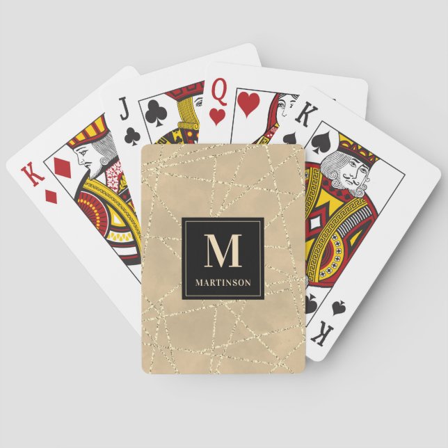 Monogram Gold Imitats Glitzer Geometrische Linien Spielkarten (Rückseite)