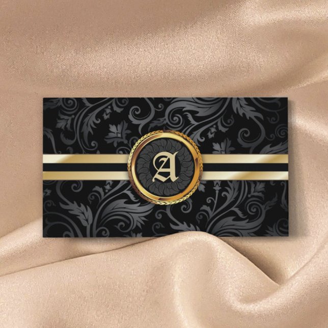 Monogram Gold Initial Classy Damask Elegant Visitenkarte (Von Creator hochgeladen)