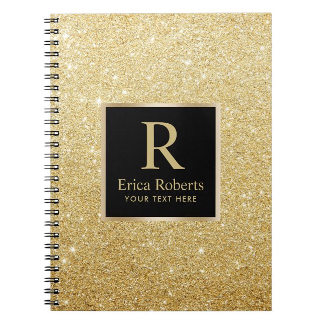 Monogram Gold Initial Modern Imitats Gold Glitzer Notizblock (Vorderseite)