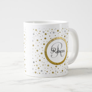 Monogram Gold Leaf Print Silber Confetti Jumbo-Tasse