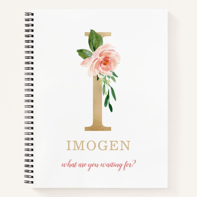 Monogram Gold Letter I | Blumenmotto oder Zitat Notizbuch (Vorderseite)