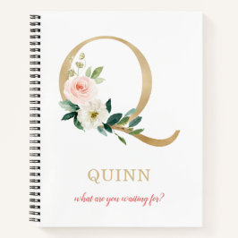 Monogram Gold Letter Q | Blumenmotto oder Zitat Notizbuch