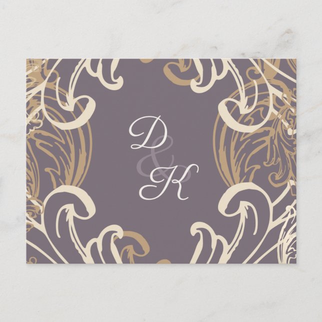 Monogram Gold Lila Vintage uAwg Postkarte (Vorderseite)
