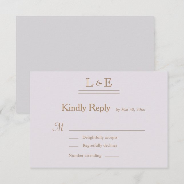 Monogram Gold Lilac Gray Ampersand Wedding RSVP Einladung (Vorne/Hinten)