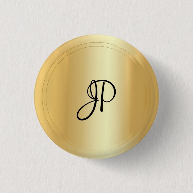 Monogram Gold Look Elegante Moderne Vorlage Button (Vorderseite)