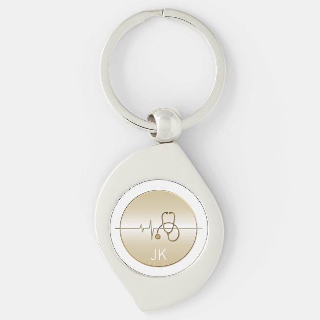 Monogram Gold Medical Stethoscope Heartbeat Schlüsselanhänger (Vorderseite)