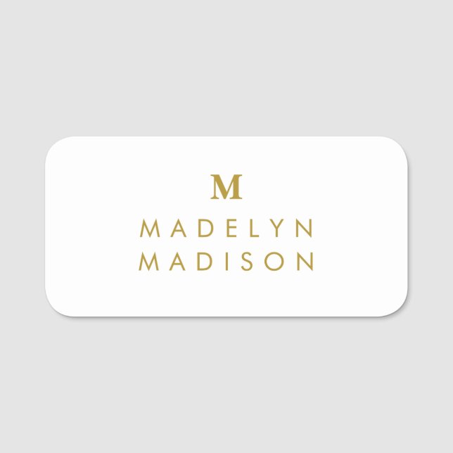 Monogram Gold Minimalistisch Elegante Moderne Namensschild (Vorderseite)
