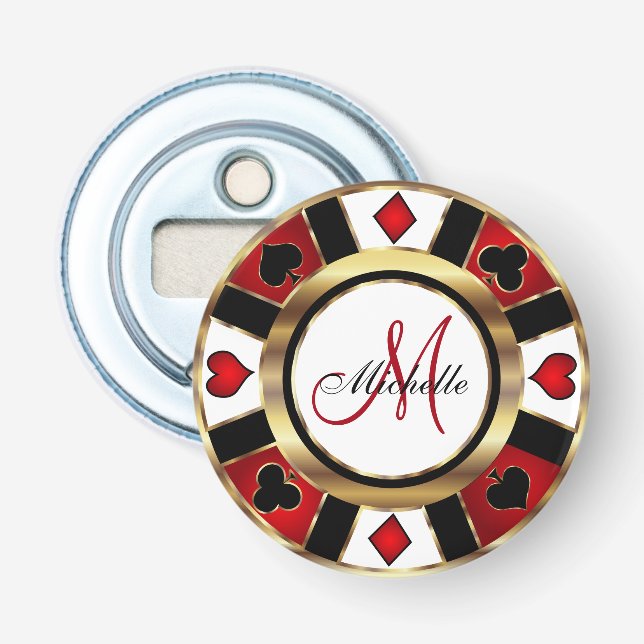 Monogram Gold Poker Chip Design Flaschenöffner (Vorderseite)