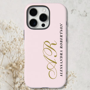 Monogram Gold Powder Pink Black Name Minimalistisc iPhone 16 Pro Hülle