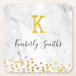 Monogram Gold Punkte auf Marmor Rechteckiger Pappuntersetzer