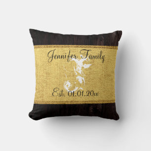 Monogram Gold Rustic Burlap Linen Wood Look Kissen