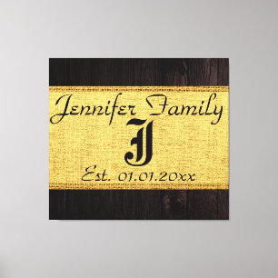 Monogram Gold Rustic Burlap Linen Wood Look Leinwanddruck
