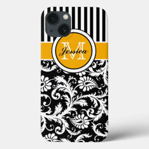 Monogram Gold Schwarz-weiß Streifen Damask iPad Ai Case-Mate iPhone Hülle