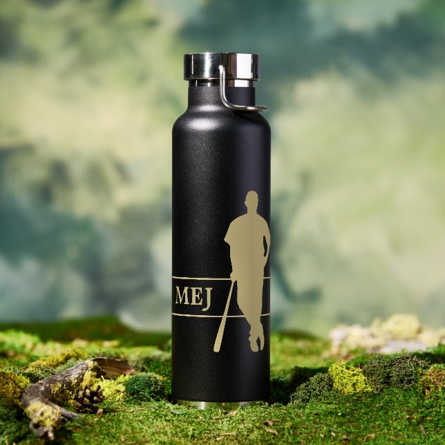 Monogram Gold Silhouette Baseball Player Trinkflasche (Außenbereich)