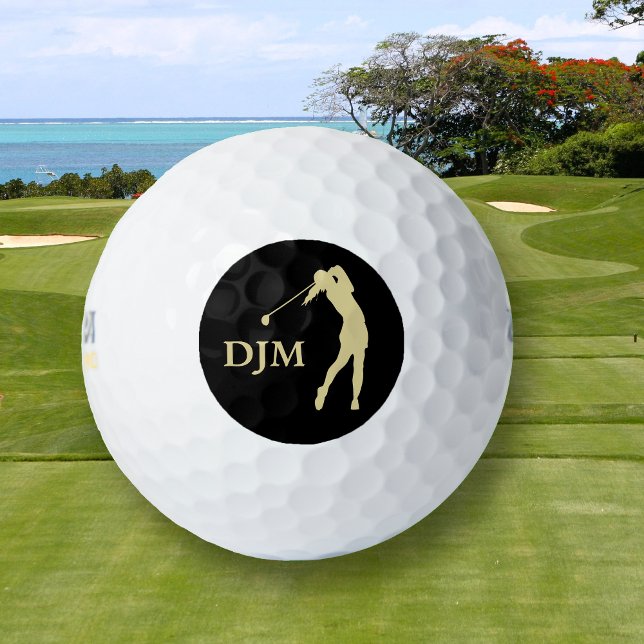 Monogram Gold Silhouette Female Golfer Golfball (Von Creator hochgeladen)