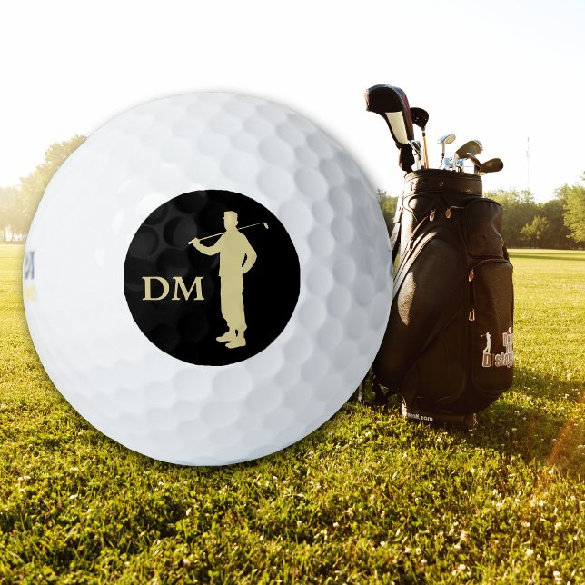 Monogram Gold Silhouette Old Time Golfer Golfball (Von Creator hochgeladen)