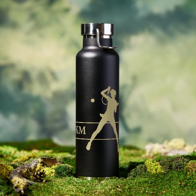 Monogram Gold Silhouette Woman Tennis Player Trinkflasche (Außenbereich)