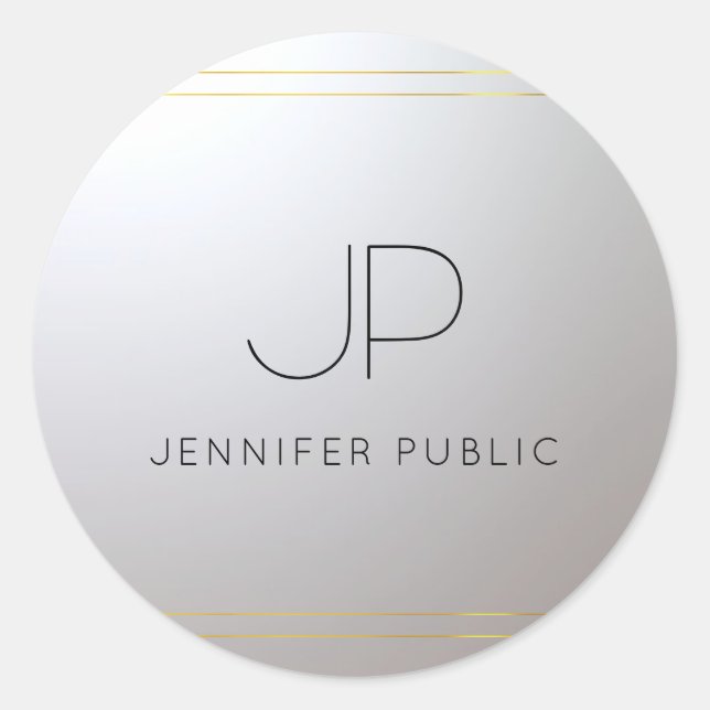 Monogram Gold Silver Template Initial Letter Glam Runder Aufkleber (Vorderseite)