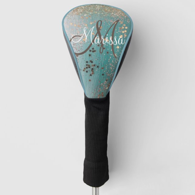 Monogram Gold Stars auf Aquamarinen           Golf Headcover (Vorderseite)