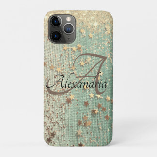 Monogram Gold Stars auf Sea Green          Case-Mate iPhone Hülle