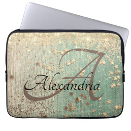 Monogram Gold Stars auf Sea Green Laptopschutzhülle