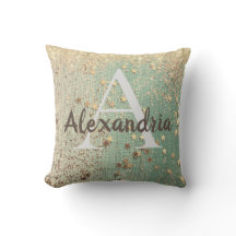 Monogram Gold Stars auf Sea Green Throw Kissen