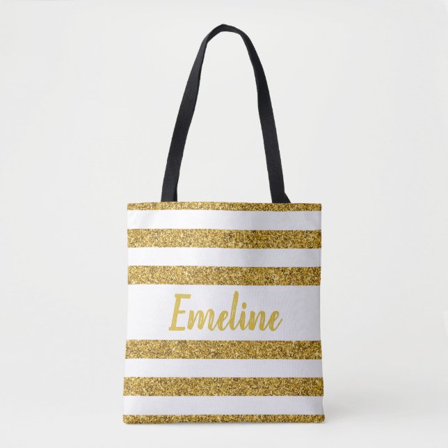 Monogram Gold Strip Tote Bag Tasche (Vorderseite)