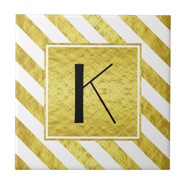 Monogram Gold Stripes Muster Fliese (Vorderseite)