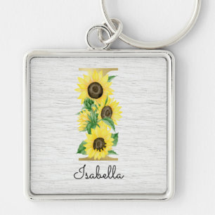 Monogram Gold Sunflower Girly Floral Initial I Schlüsselanhänger