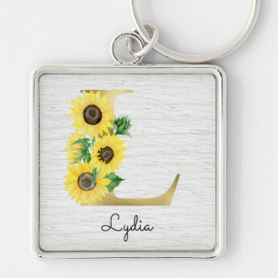 Monogram Gold Sunflower Girly Floral Initial L Schlüsselanhänger