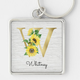 Monogram Gold Sunflower Girly Floral Initial W Schlüsselanhänger