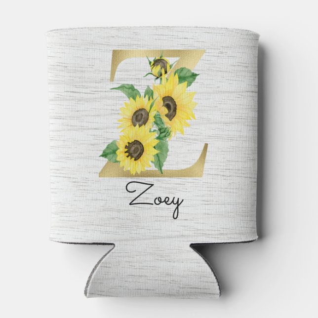 Monogram Gold Sunflower Girly Floral Initial Z Can Dosenkühler (Rückseite)
