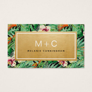 Monogram Gold Tropical Blätter Business Cards