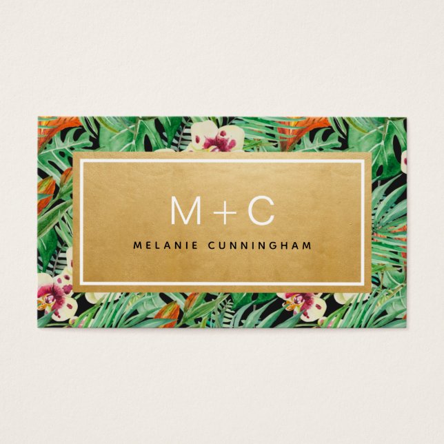 Monogram Gold Tropical Blätter Business Cards (Vorderseite)