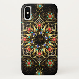 Monogram Gold Turquiose Red Mandala Jewel Case-Mate iPhone Hülle