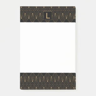 Monogram Gold und Black Art Deco Muster Post-it Klebezettel