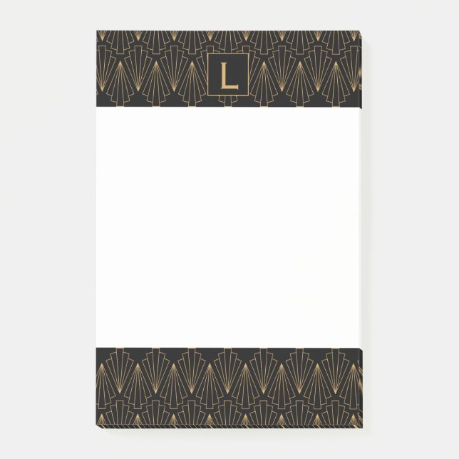 Monogram Gold und Black Art Deco Muster Post-it Klebezettel (Vorderseite)