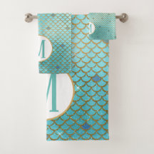 Monogram Gold und Blue Ombre Mermaid Scales