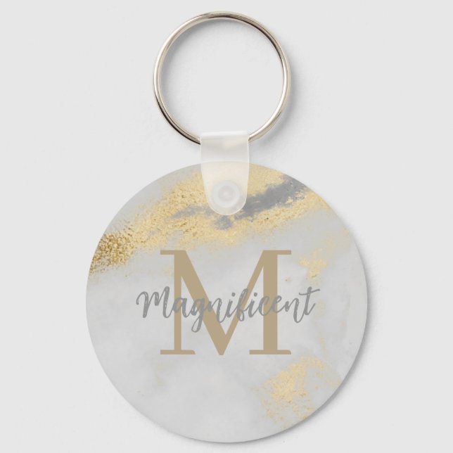 Monogram Gold und Graumarmor Schlüsselanhänger (Vorderseite)