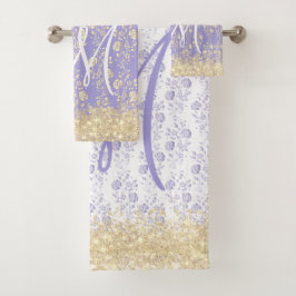 Monogram Gold und Lavendel Badhandtuch Set
