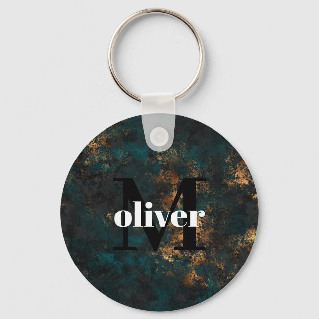 Monogram Gold und Marine Aquamarin Schlüsselanhänger (Vorderseite)