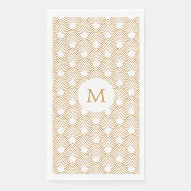 Monogram Gold und White Art Deco Muster Serviette (Vorderseite)