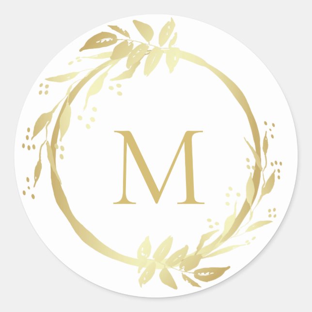 Monogram Gold White Christmas Wreath Umschlag Aufk Runder Aufkleber (Vorderseite)