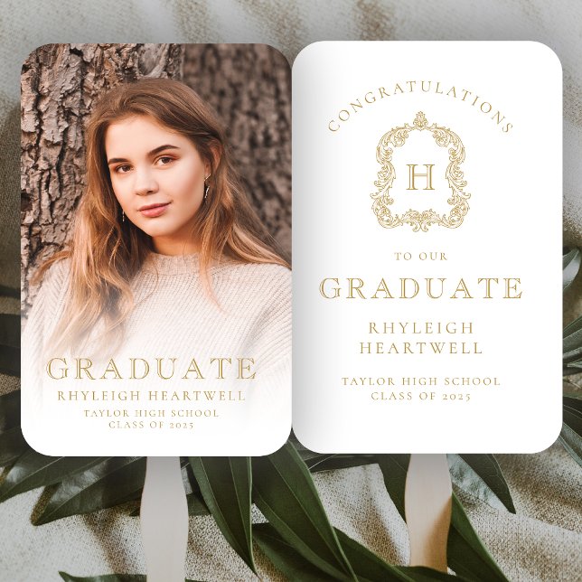 Monogram Gold White Foto Abschluss Fächer (Von Creator hochgeladen)